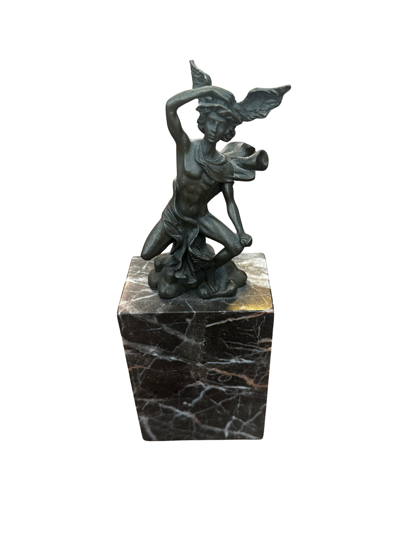 Vintage Bronze Statue of Mercury/Hermes on Marble Plinth Base (Signed Nick)