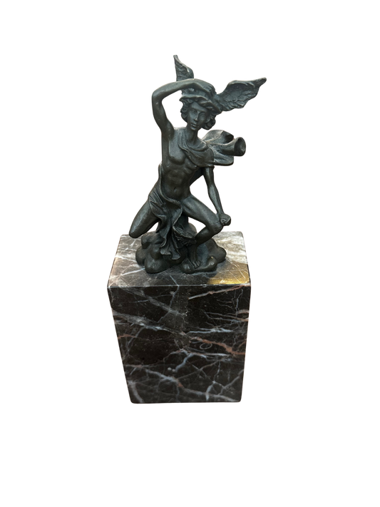 Vintage Bronze Statue of Mercury/Hermes on Marble Plinth Base (Signed Nick)