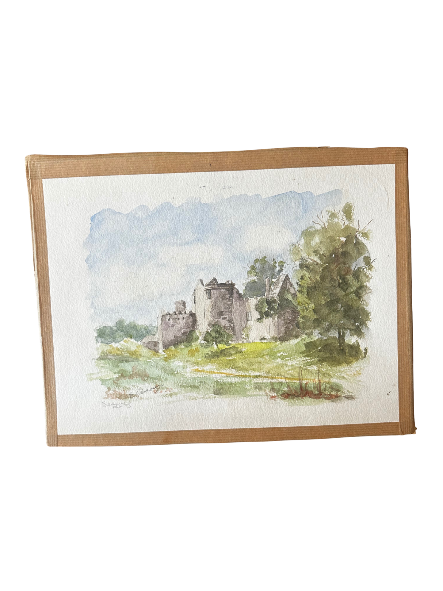 Watercolor on Paper of Chateau de Bressuire (Signed by French Regional Artist Evelyne Devisme; 1993)