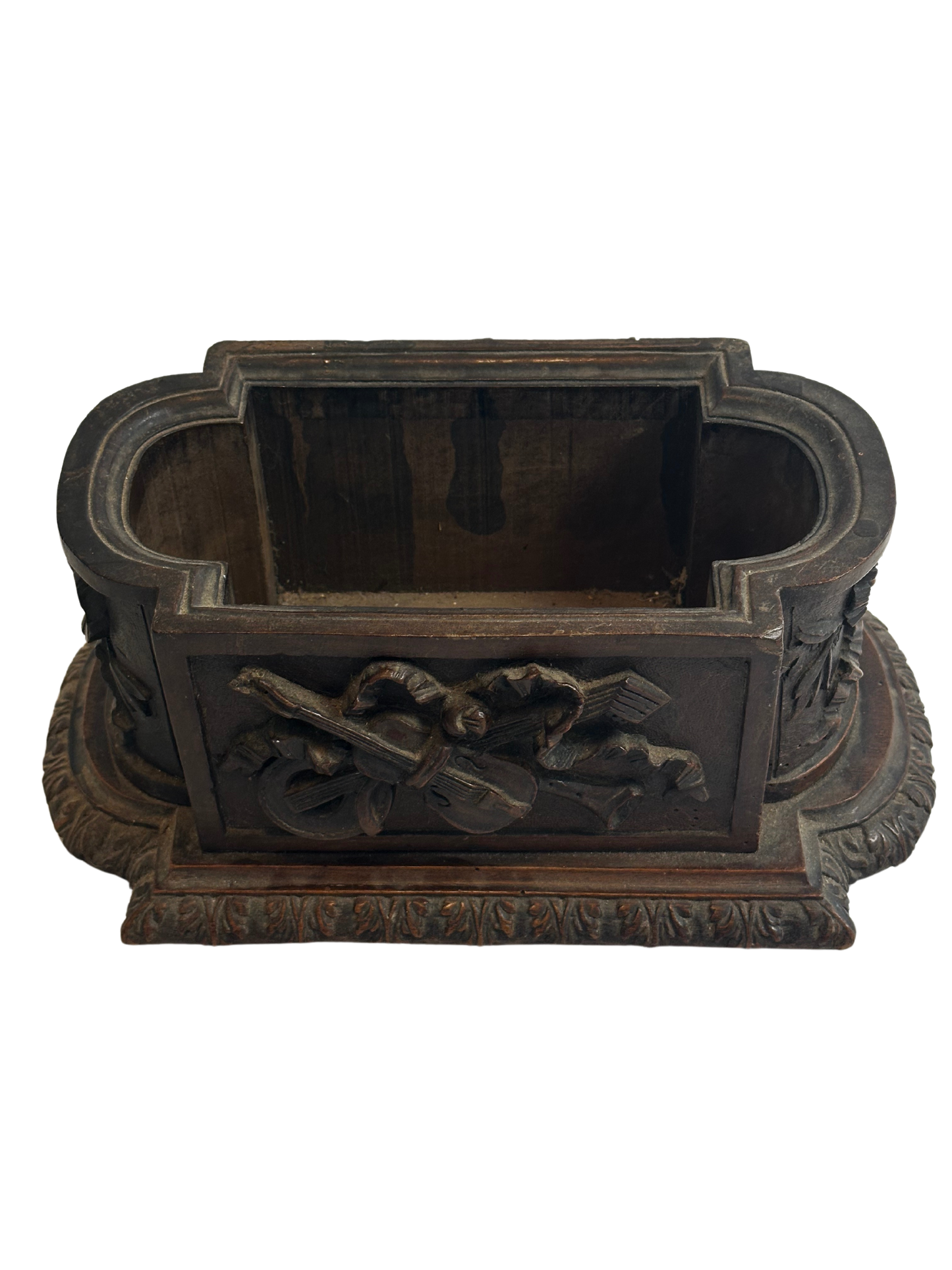 19th Century French Black Forest Style Carved Jardiniere with Musical Motif