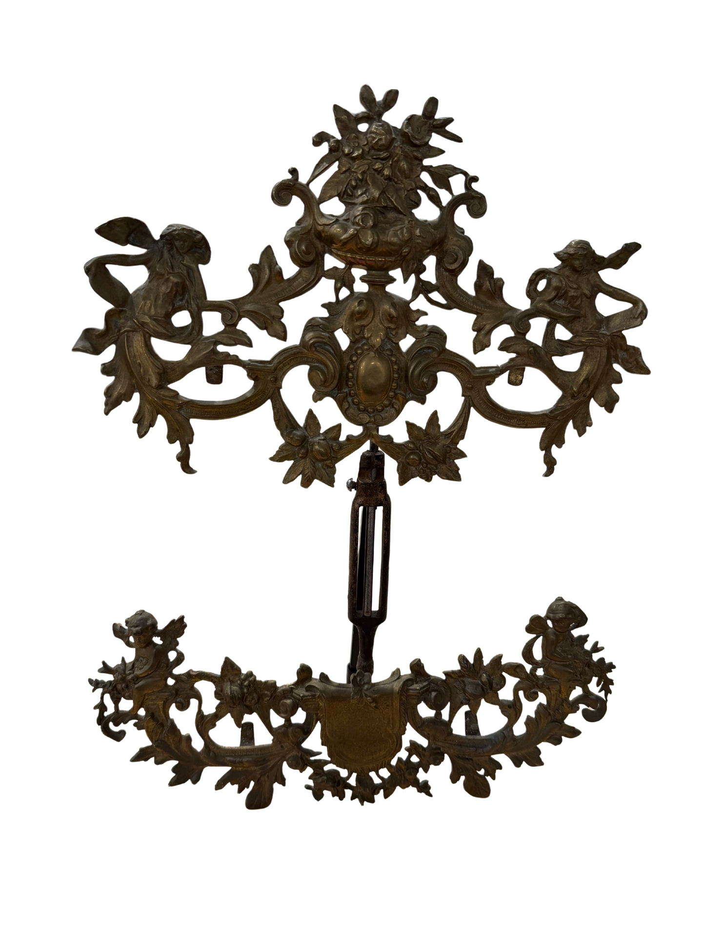 Antique Continental Rococo Revival Putto and Rose Adjustable Tabletop Picture Easel Frame