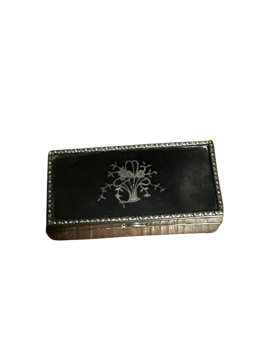 19th C Sterling Silver and Tortoise Shell Rectangular Box with Basket Pique Inlay