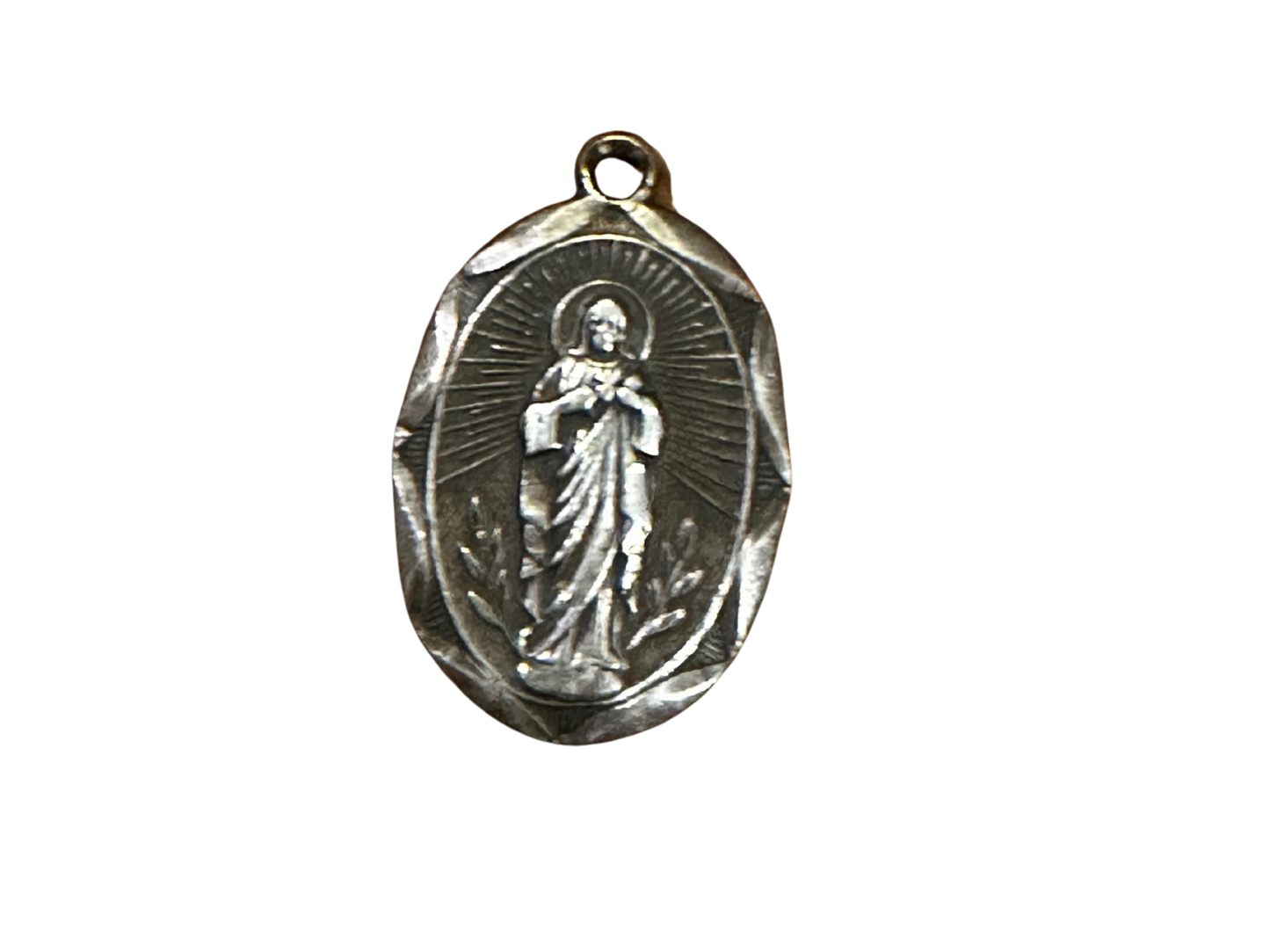 Sterling Silver "Our Lady of Mt Carmel - Pray for Us" Pendant with Sacred Heart of Jesus (Oval)