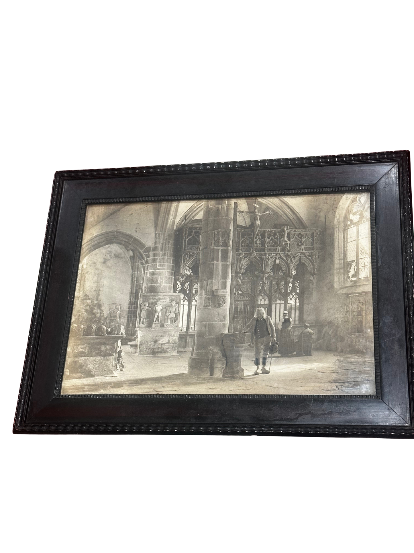 19th Century Sepia Lithograph of a Gothic Cathedral Interior, After François Tassier
