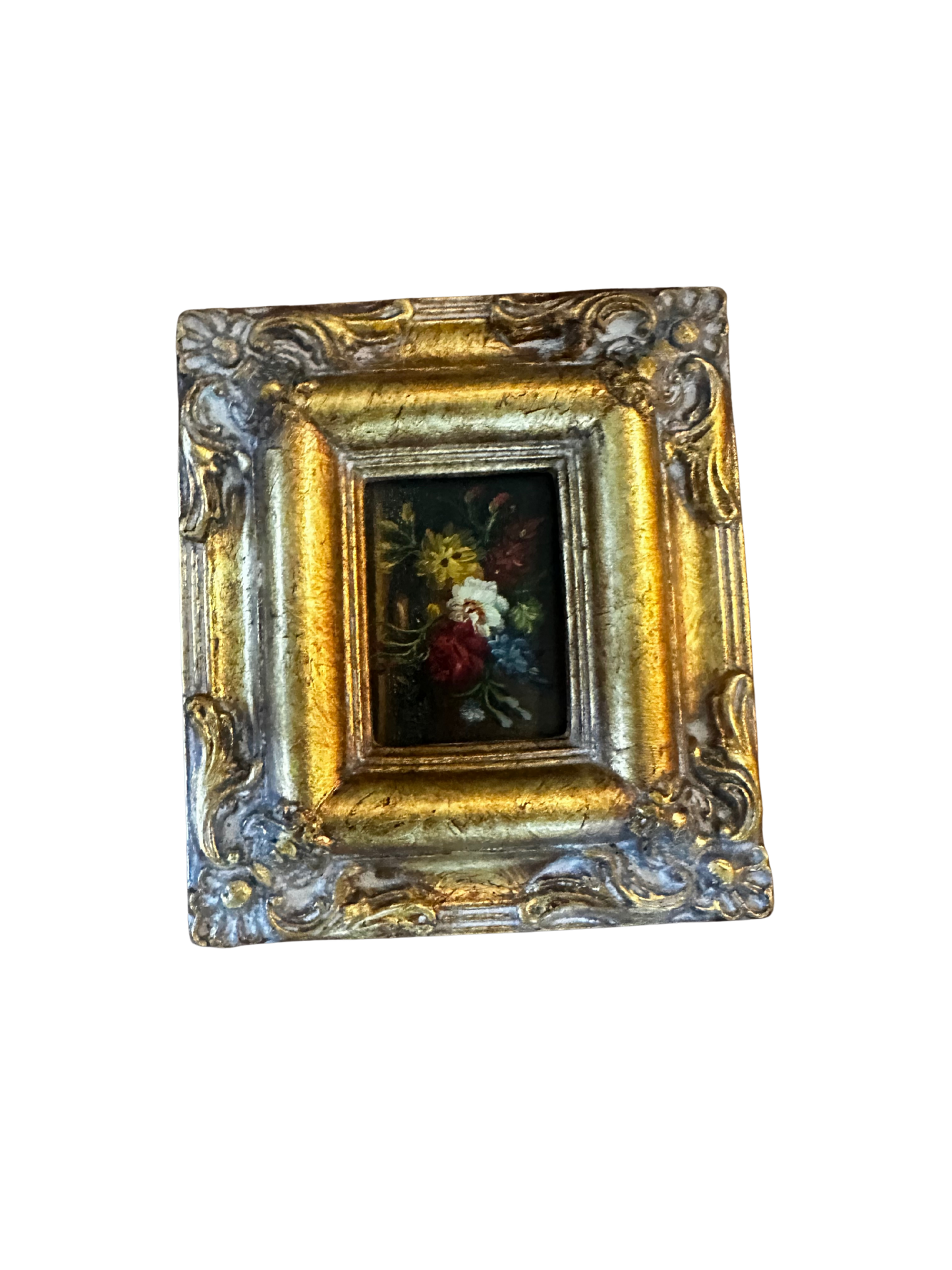 Small Floral Still Life - Oil on Board in Vintage Frame