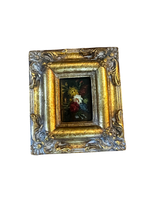 Small Floral Still Life - Oil on Board in Vintage Frame