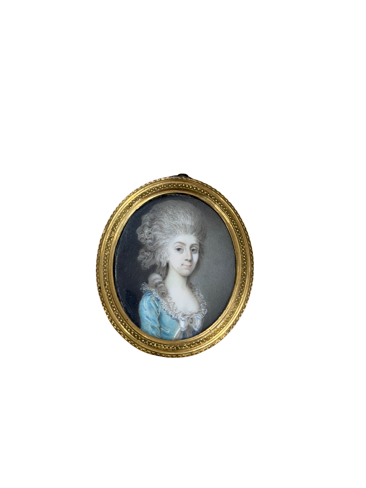 French Portrait Miniature of an Aristocratic Lady, Dated 1785 on Reverse, in Gold Oval Frame