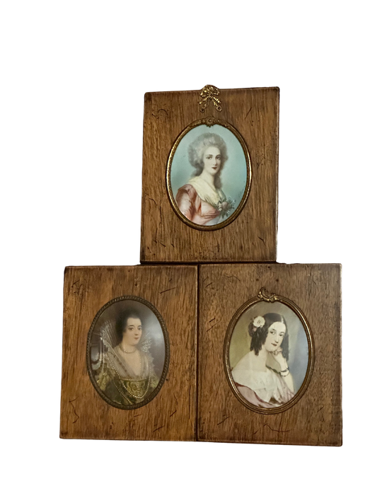 Set of Three 20th C Miniature Hand Painted Portraits of Women (Two Signed)