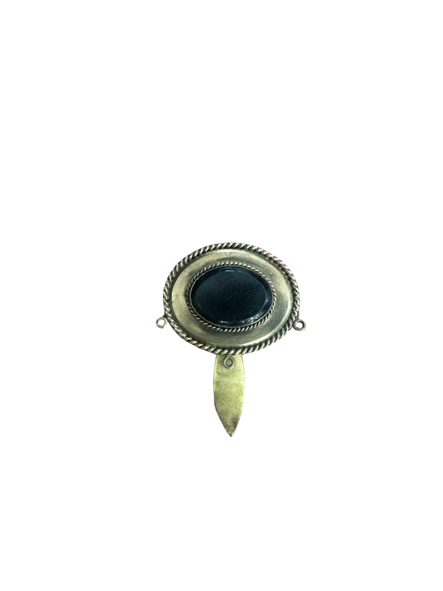 Early 20th C Mourning Brooch/Pendant Mount with Black Glass Stone