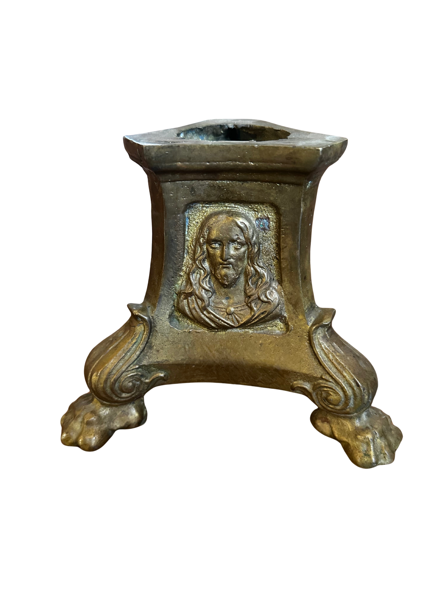Late 19th / Early 20th C Religious Heavy Brass Salvage Base (Candlestick or Crucifix Base)