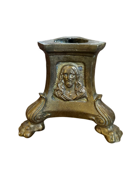 Late 19th / Early 20th C Religious Heavy Brass Salvage Base (Candlestick or Crucifix Base)