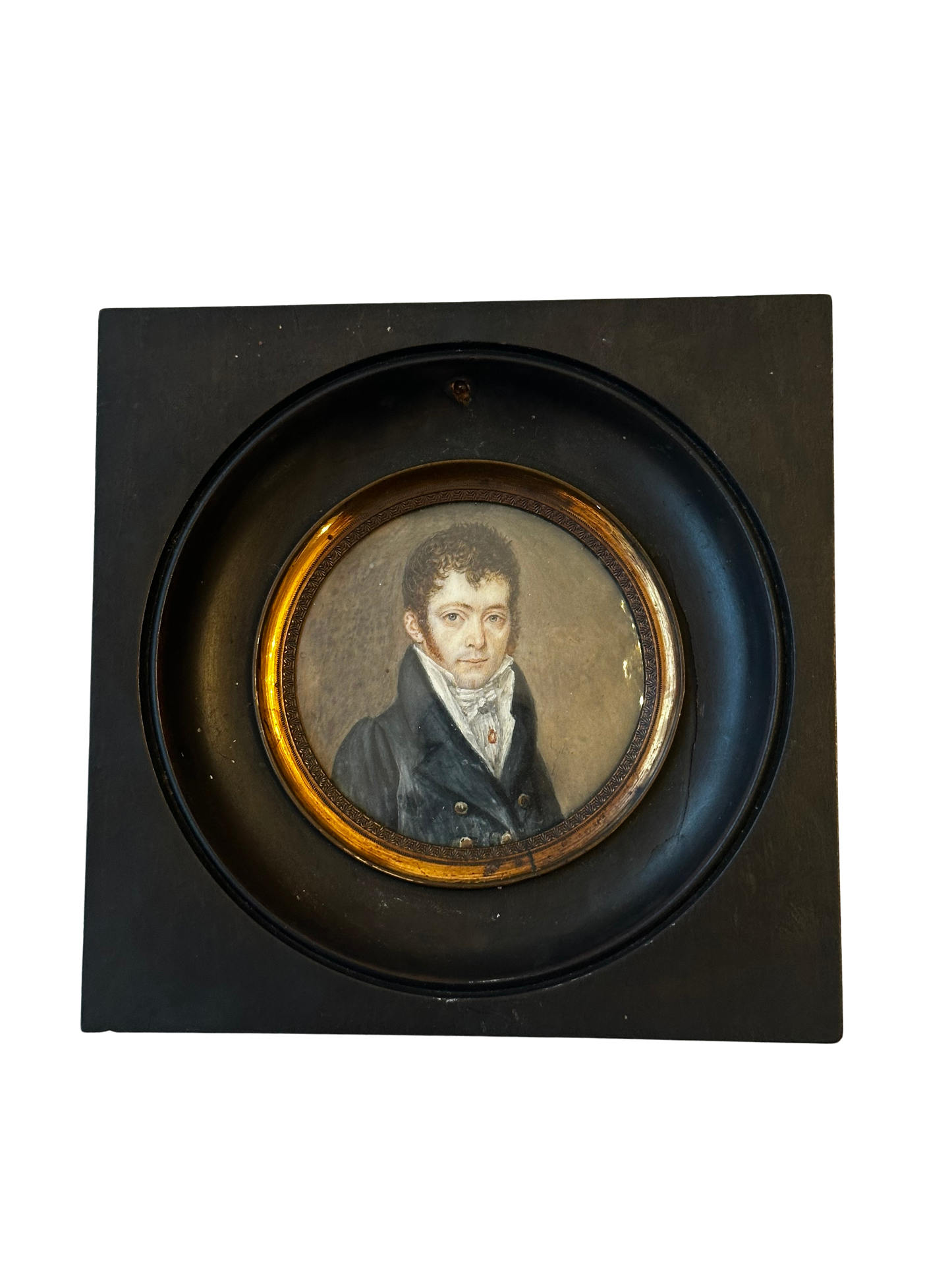Regency-Era Gentleman Miniature Portrait in Ebonized Frame