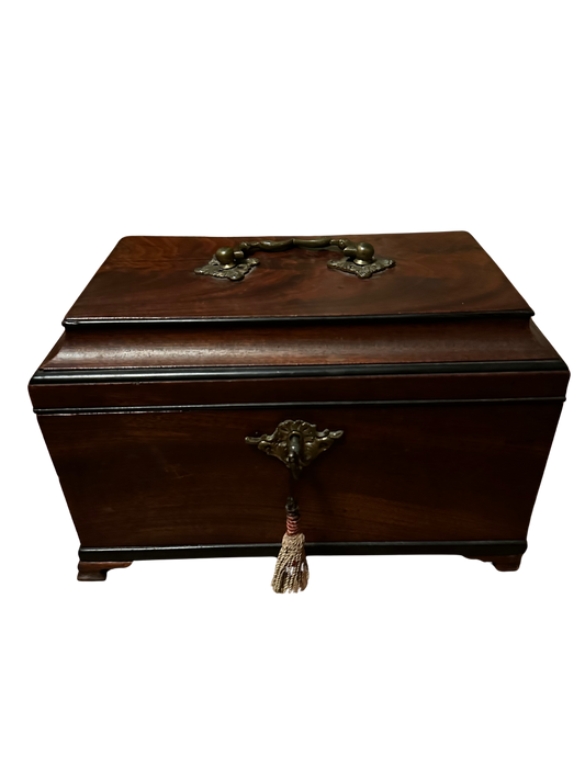 Mid-to-Late 19th C Victorian Mahoghany Jewelry Box/Desk Box with Tassel Key