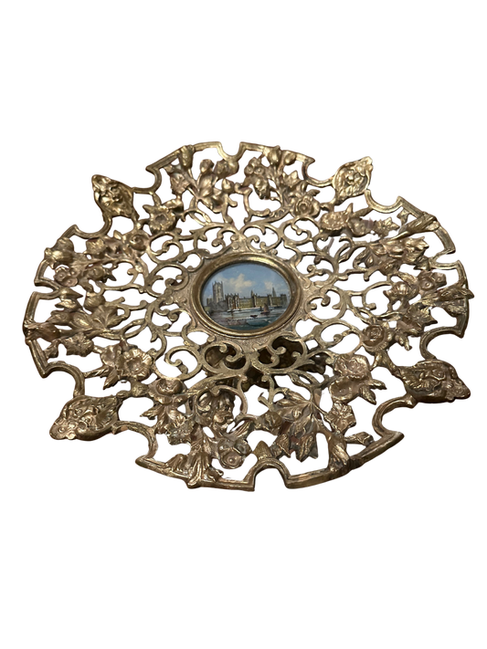 Grand Tour Tazza with Reverse Painted Scene in Center and Figural Faces