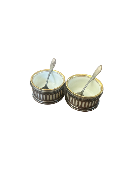 Two Sterling Silver Salt Cellars - Lenox and R Wallace & Sons Collaboration with Newburyport Silver Co Spoons