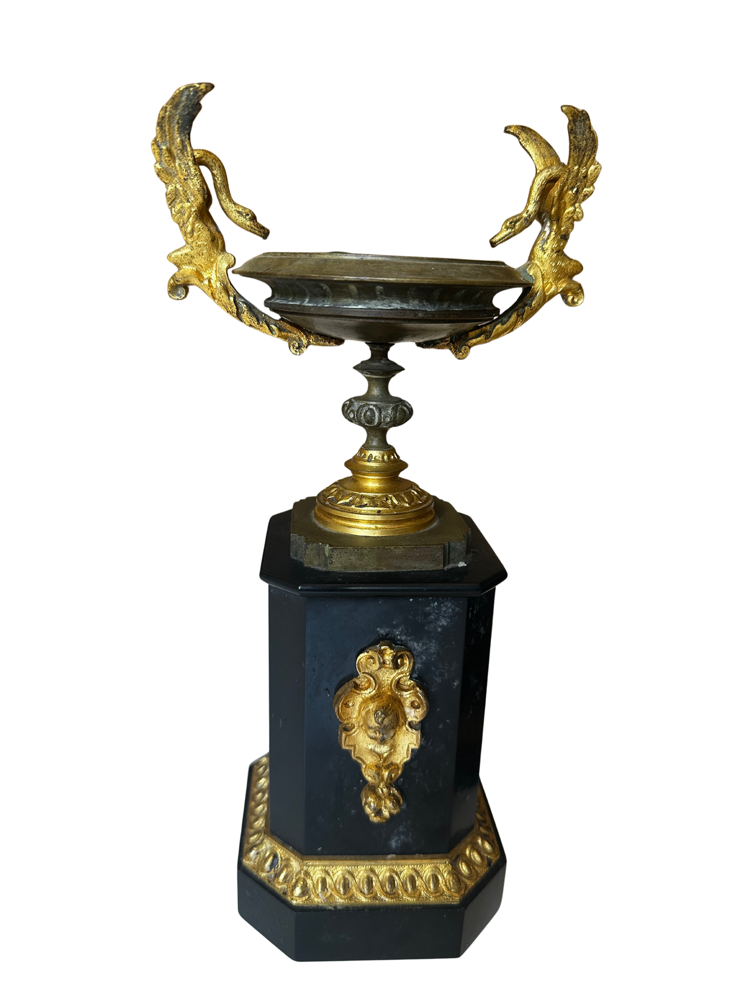 Late 19th C French Gilt Bronze and Black Stone Garniture Vases