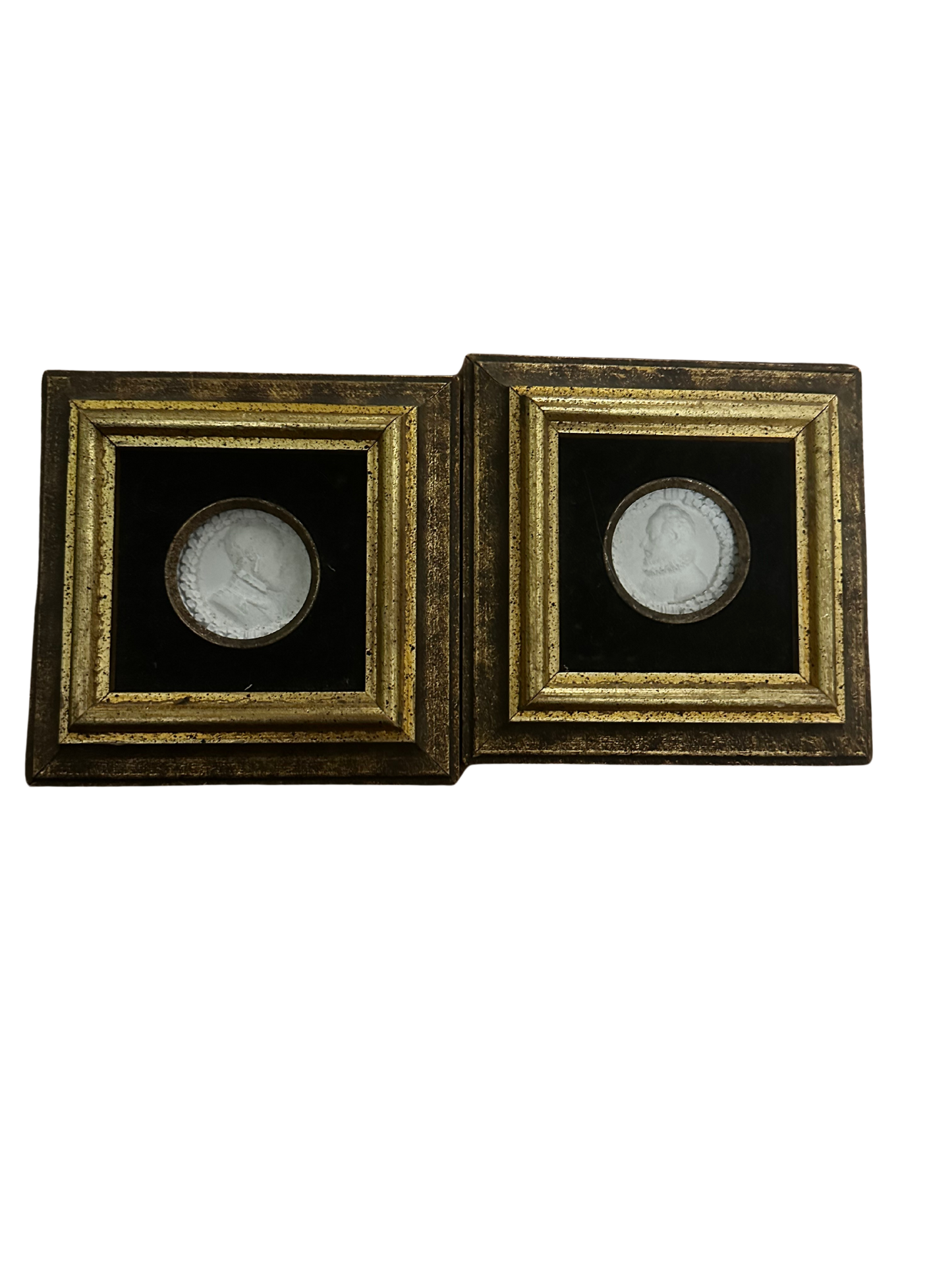 Pair of Plaster Male Cameos in Square Wooden Frames with Black Velvet Matting