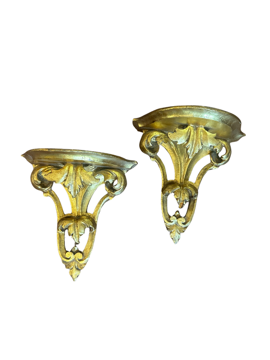 Pair of Antique Giltwood Architectural Wall Brackets/Shelves (Louis XV Style)