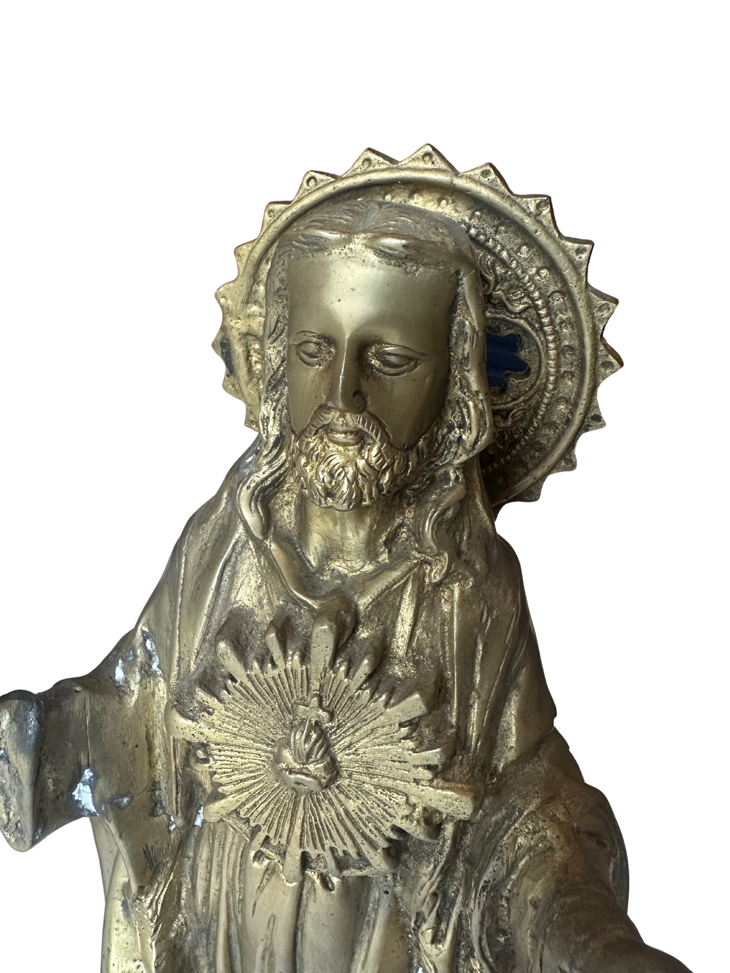 Late 19th / Early 20th C Gilt Bronze Devotional Statues of Christ and the Virgin Mary