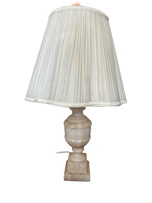 Medium Alabaster Lamp with Large White Shade