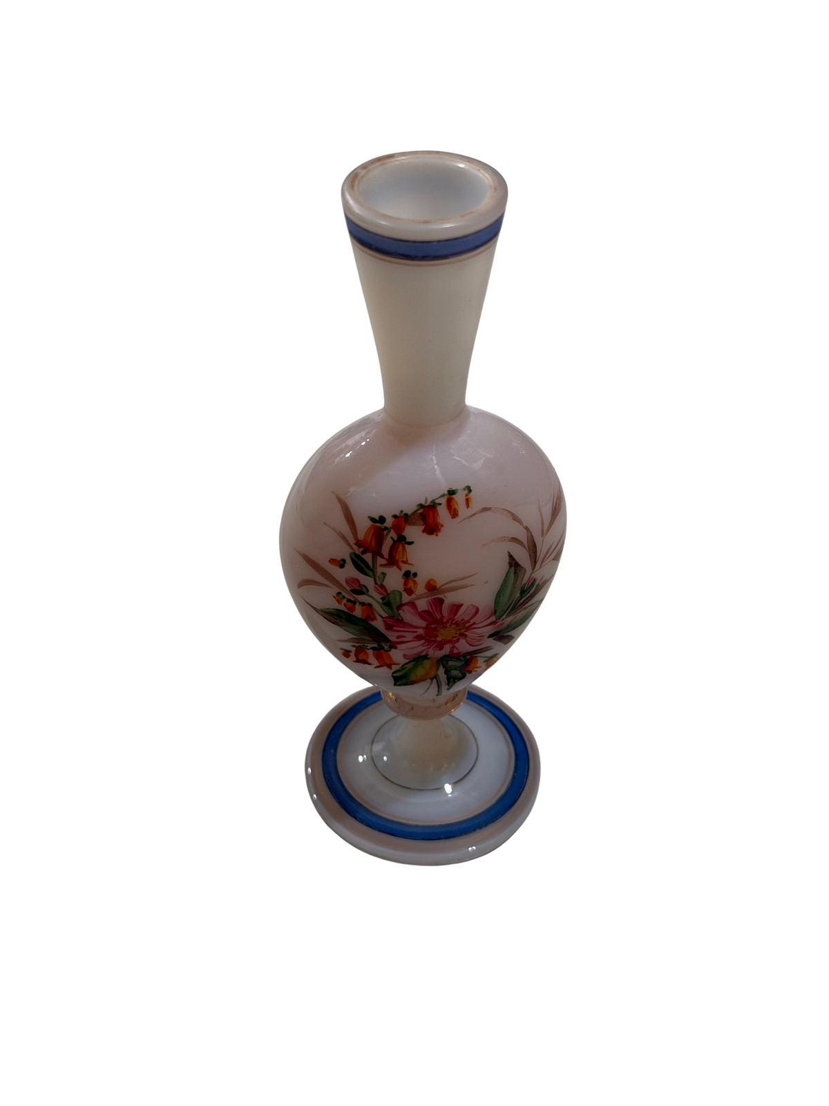 Mini 19th C Opaline Bud Vase with Florals