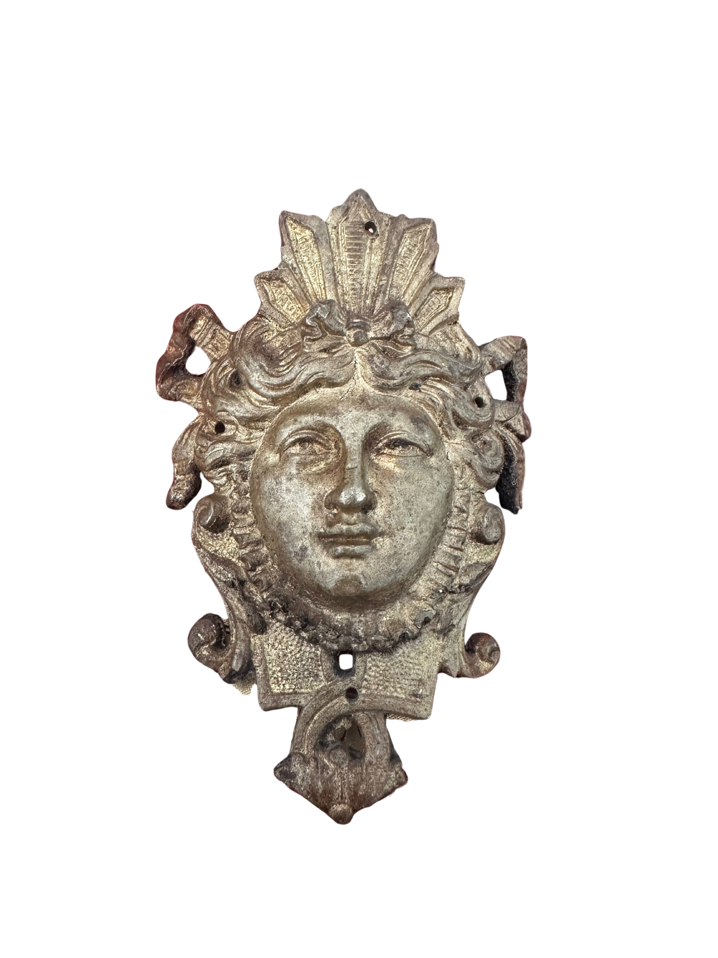Late 19th C French Gilt Bronze Furniture Mount of Femal Mask (Iconography of the Sun King's Apollo Motif)