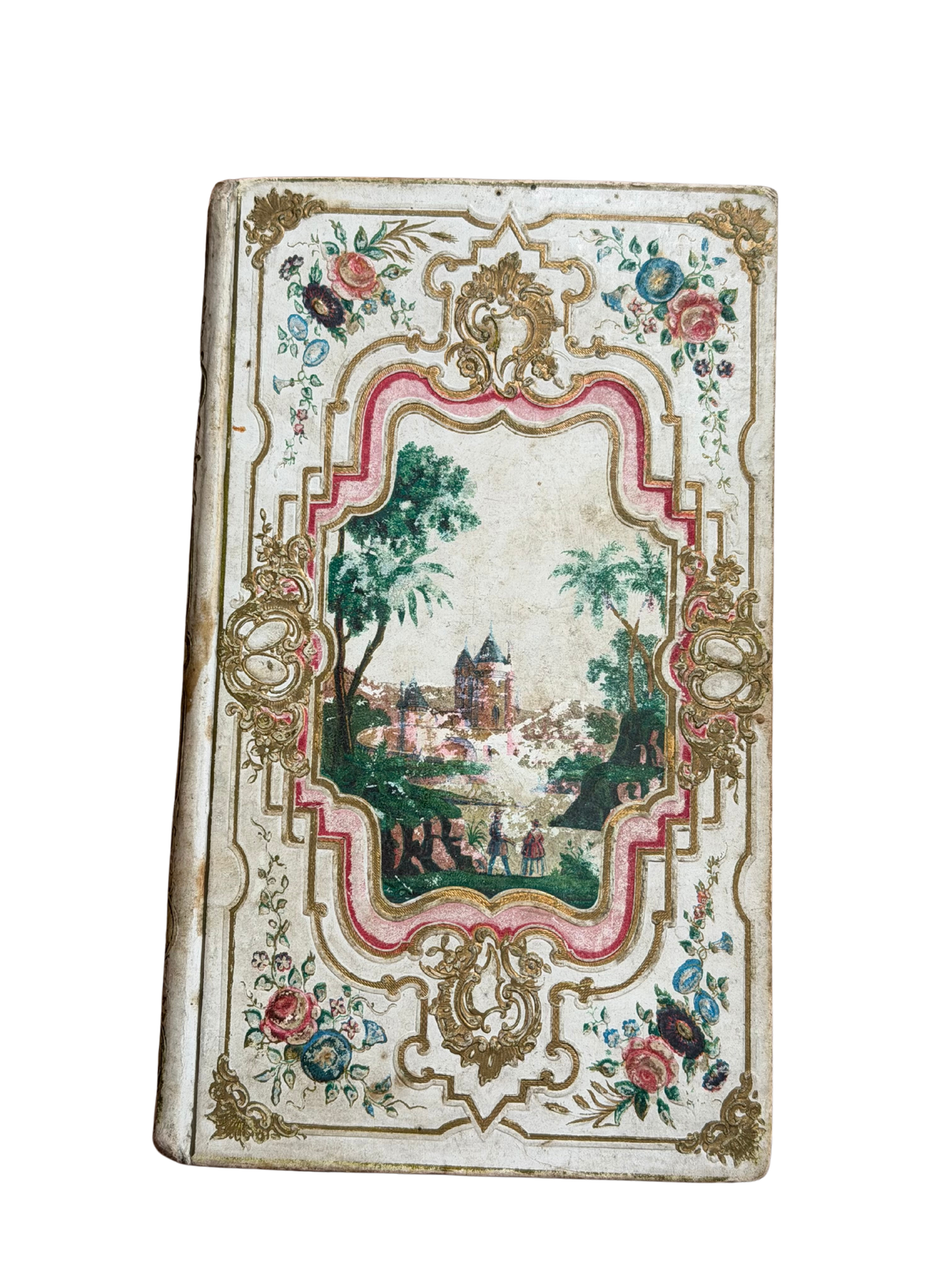 1852 French Romantic Cartonnage Book, La Petite Reine Blanche ou Les Pastoureaux, with Hand-Colored Scenic Binding