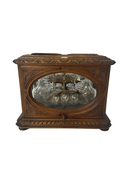 19th C French Carved Walnut Cave A Liqueur