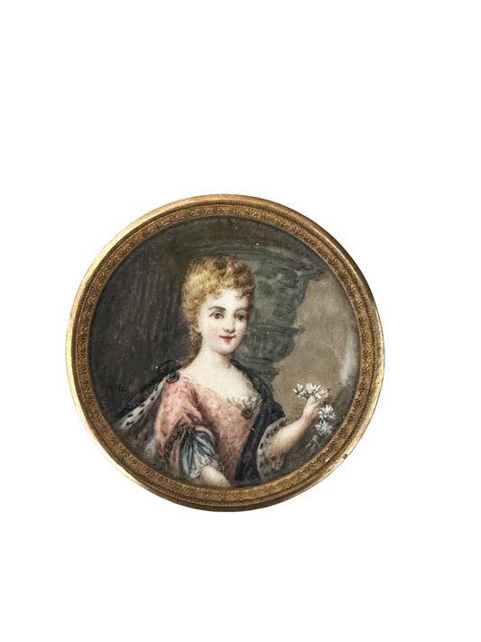Late 18th / Early 19th C Miniature Circular Portrait of Young Woman in Bourbon-Conde Family