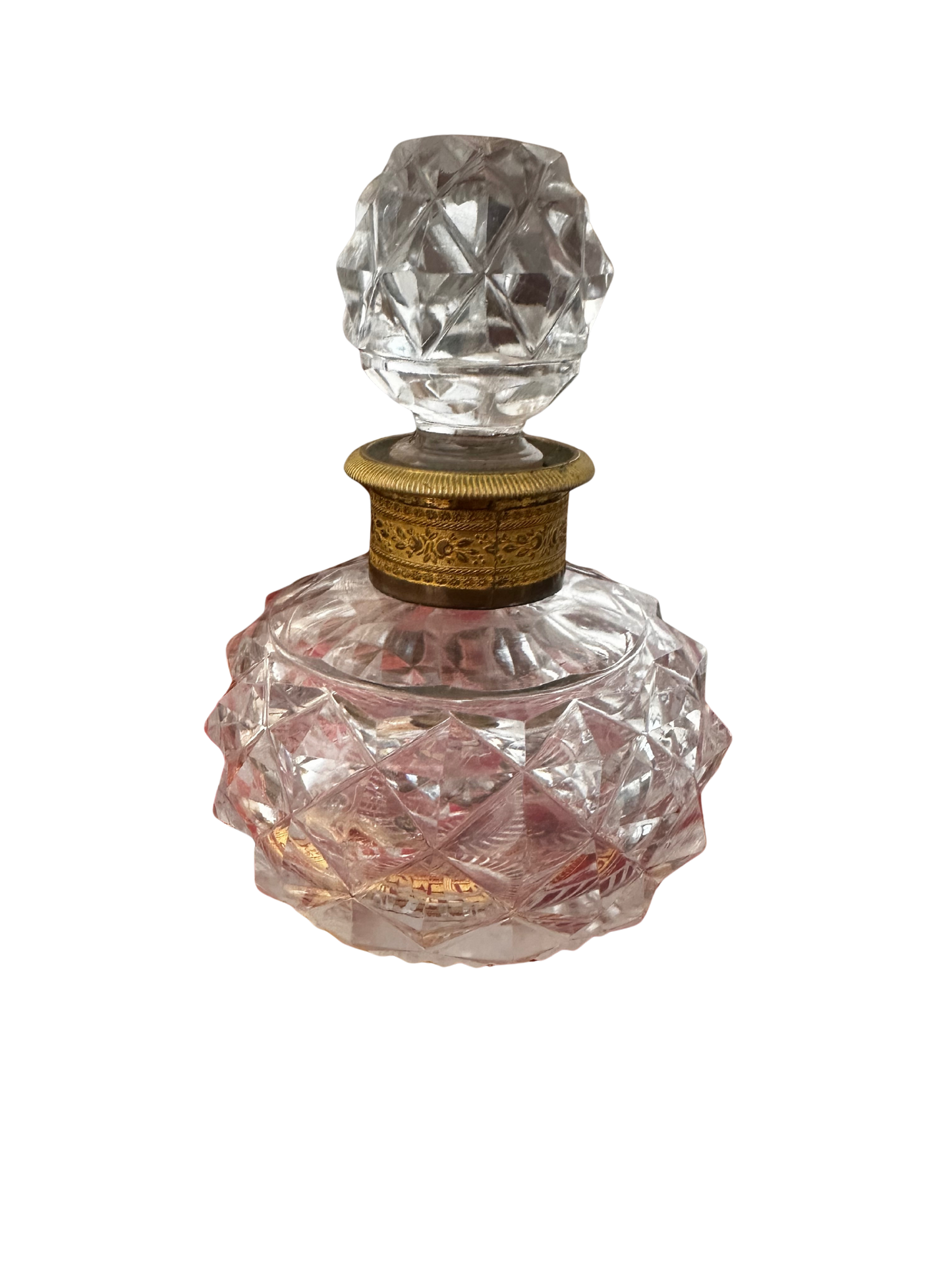 Antique Le Creusot Crystal Diamond Point Perfume Bottle with Gilt Bronze Neck
