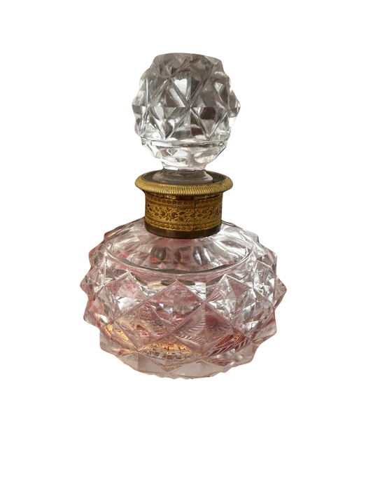 Antique Le Creusot Crystal Diamond Point Perfume Bottle with Gilt Bronze Neck