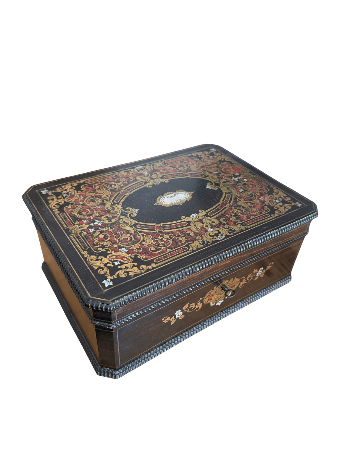 Signed Vervelle Aîné French Napoleon III Boulle Marquetry Casket with Mother-of-Pearl, Mid-19th Century
