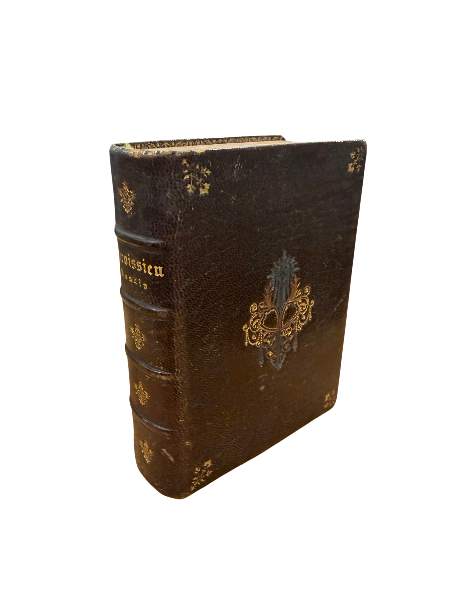 Antique French Paroissien Romain Devotional Prayer Book with Gilt Decoration, Marian Cover Ornament, Devotional Card Inserts, and Pendant