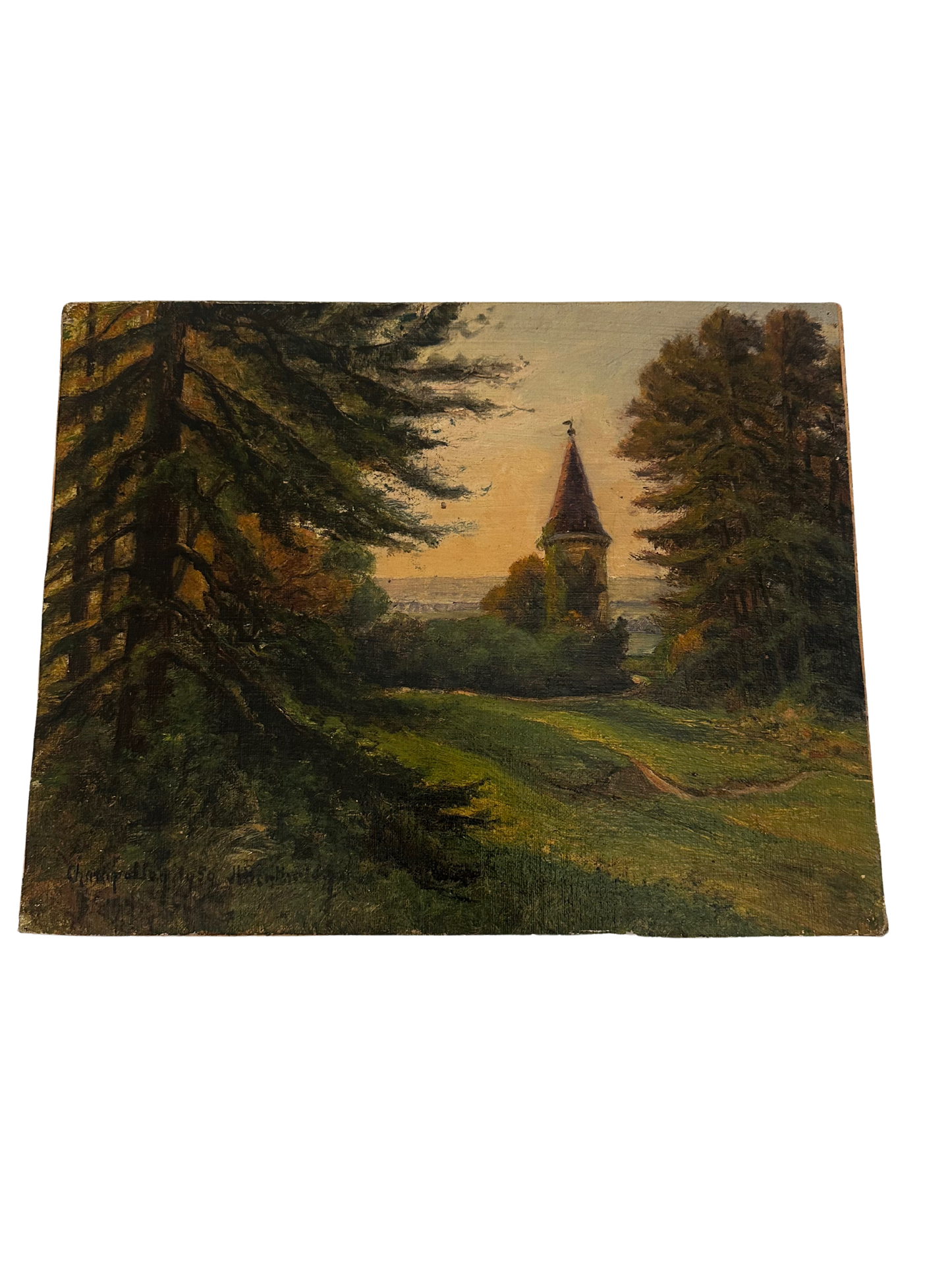 Oil on Canvas on Board Landscape Painting of Chateau Polin in Varzy (Signed JM Berthot; 1950)