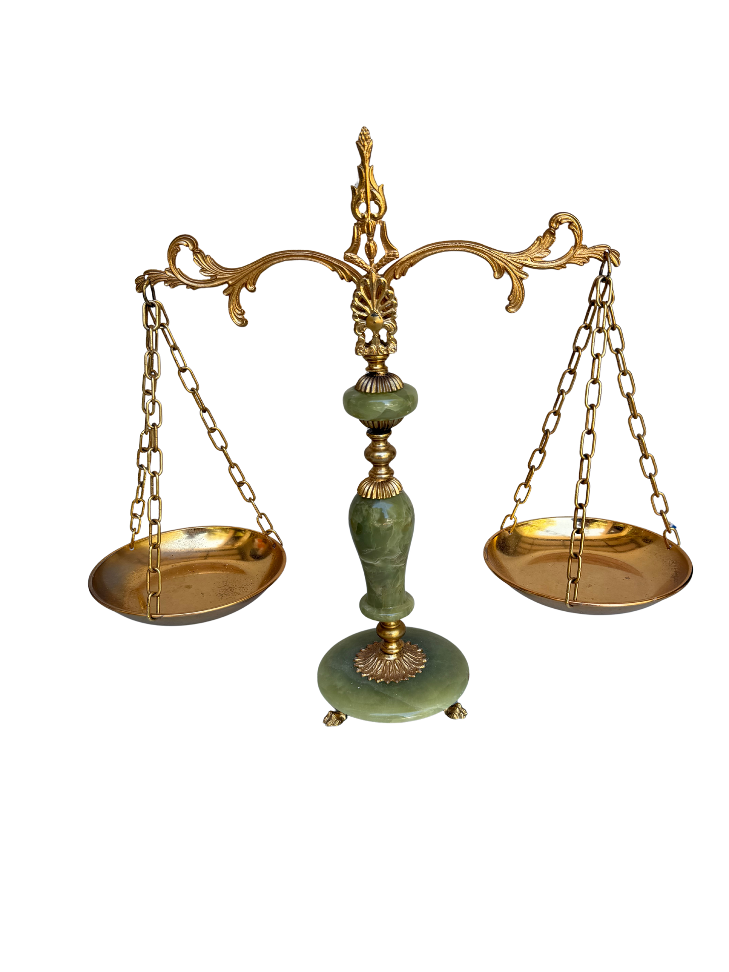 Vintage Continental Gilt Metal and Green Onyx Balance Scale, Mid-20th Century