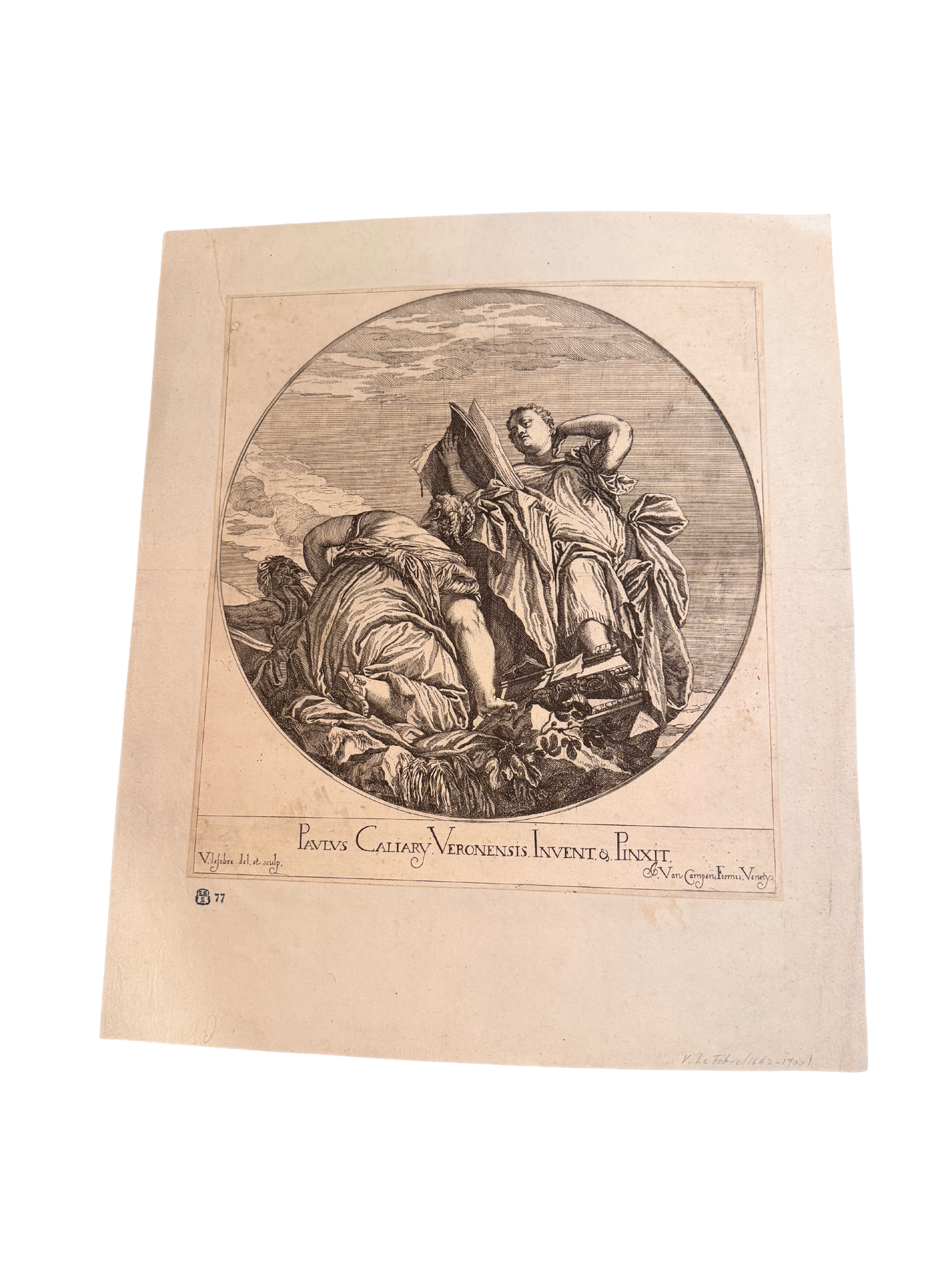 Old Master Engraving after Paolo Veronese — Allegorical Classical Scene (Circular Composition)