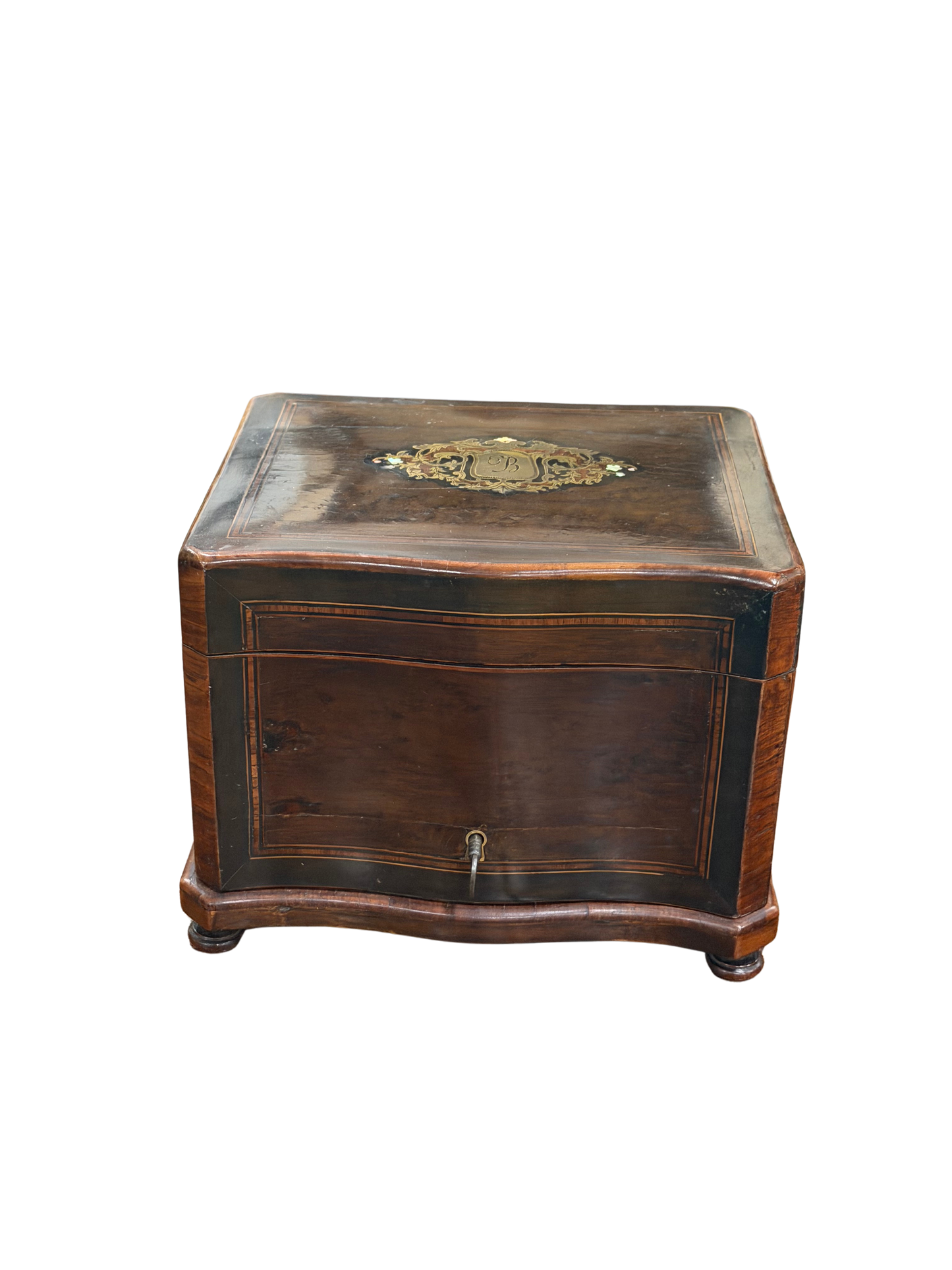 French Napoleon III Brass-Inlaid Cave a Cigar Humidor with Sliding Trays