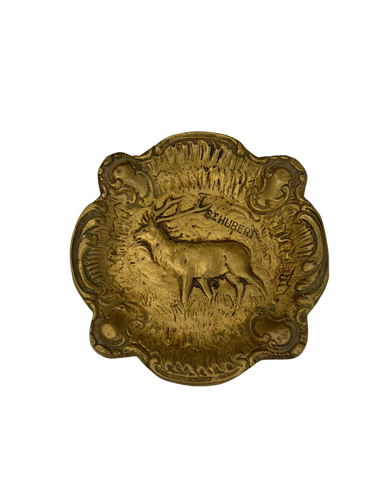 Antique French Saint Hubert Hunting Trinket Dish with Stag Relief, Late 19th–Early 20th Century