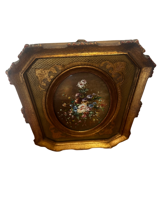 Vintage Italian Oil Painting on Copper of Floral Still Life