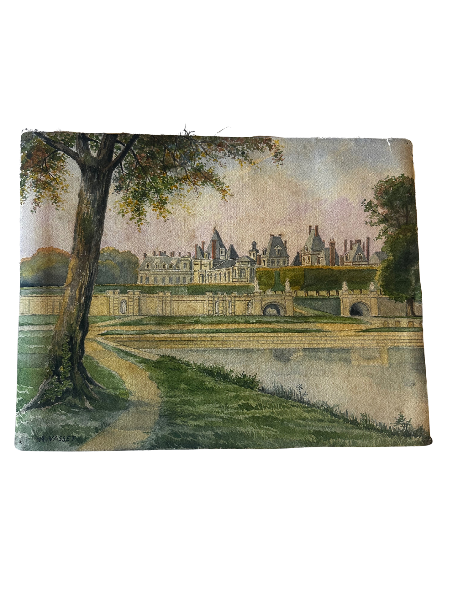 Watercolor on Paper of Chateau de Fontainebleau (Signed A. Vasset)