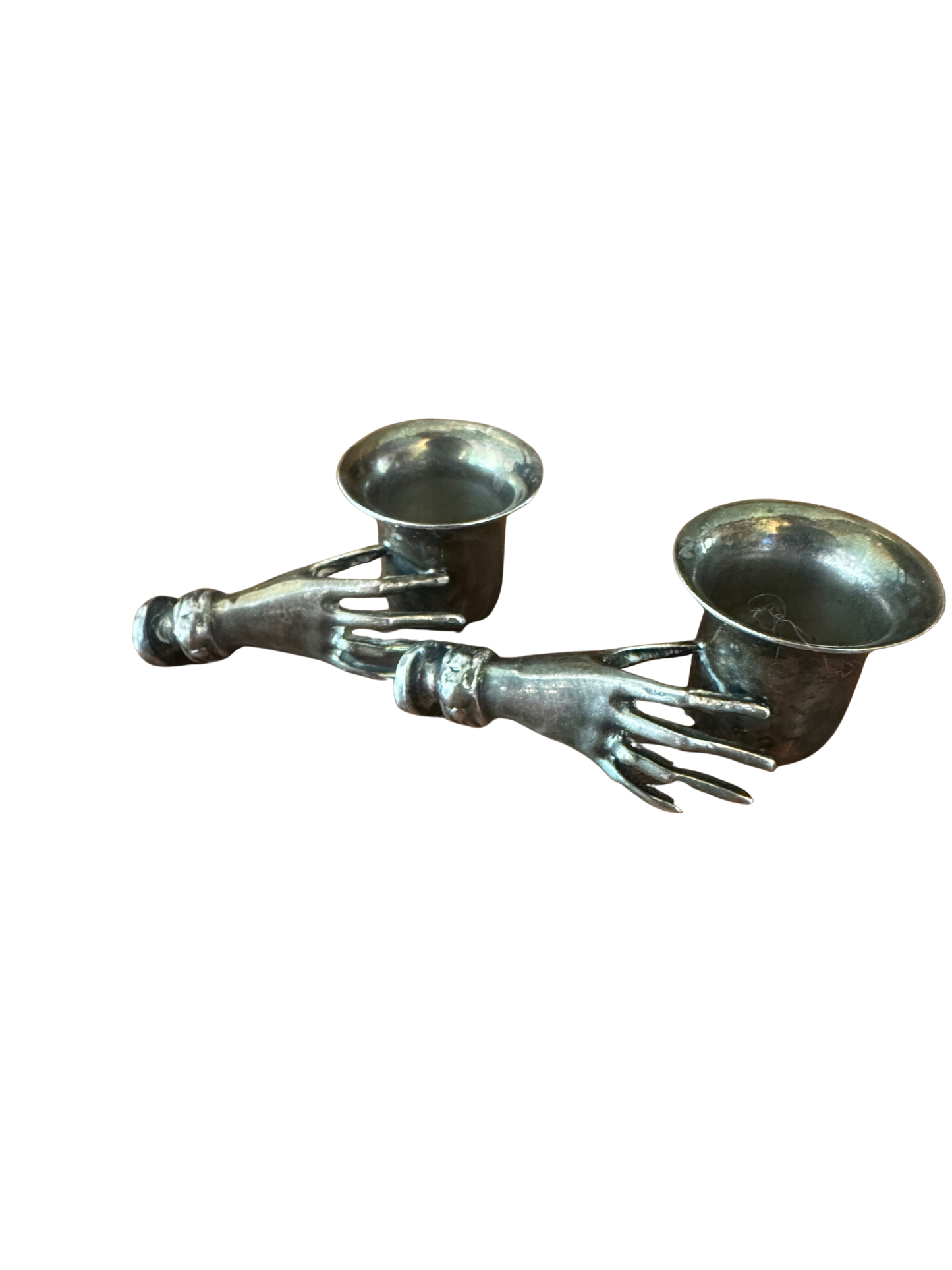 Pair of Silverplate Mini Lady Hand Taper Candle Holders