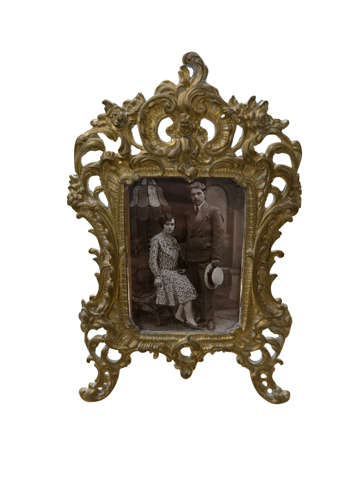 Antique French Rococo-Style Gilt Bronze Picture Frame with Easel Back