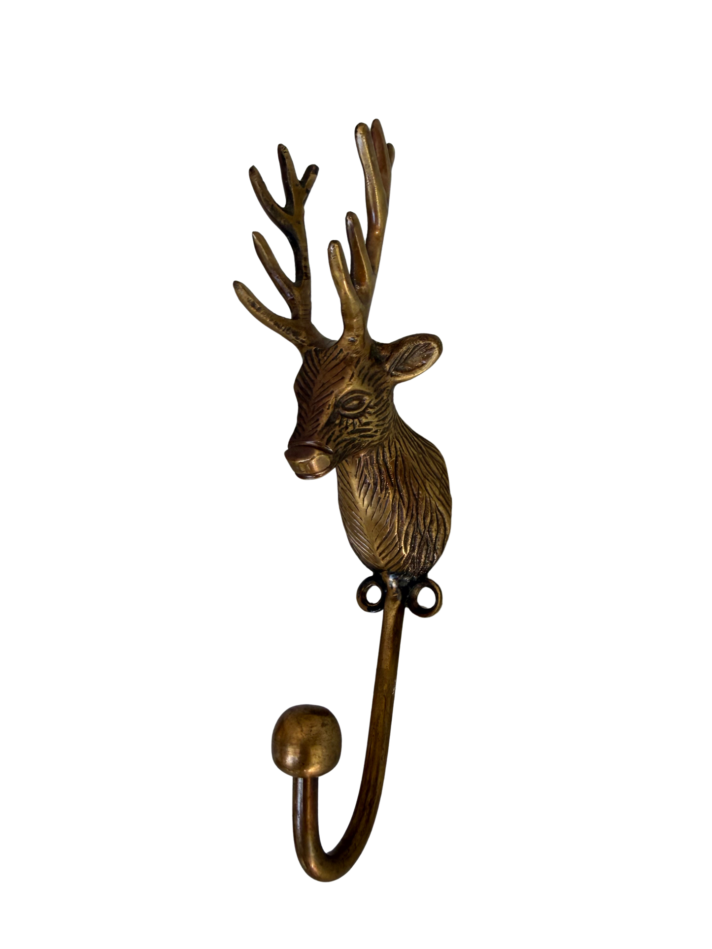 Vintage Cast Brass Stag Head Wall Hook