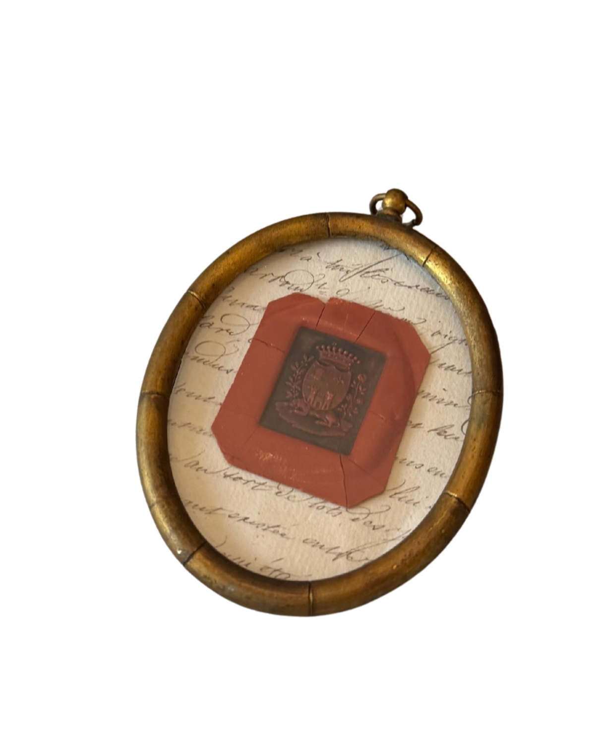 19th C Oval Frame with Red Coat of Arms Wax Seal Impression