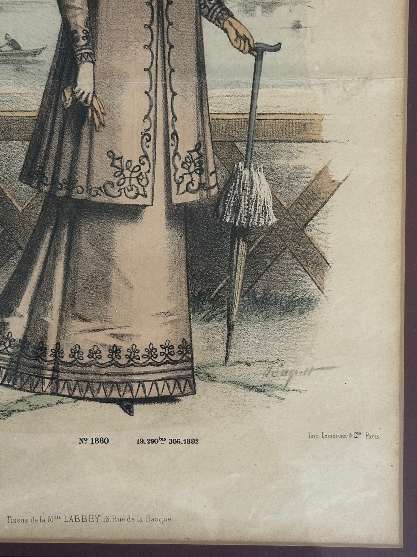 Antique Parisian Fashion Print - Woman with a Parasol