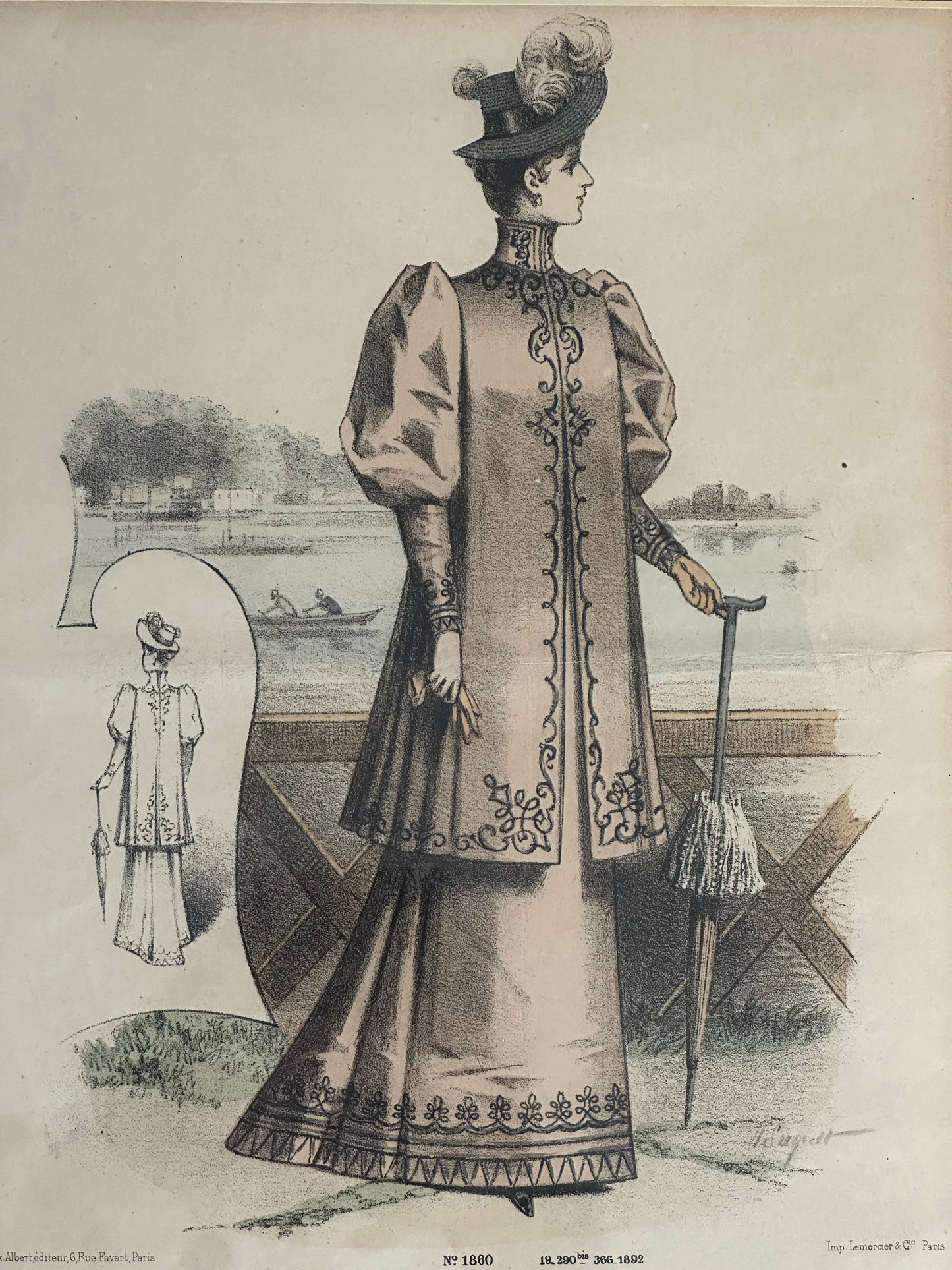 Antique Parisian Fashion Print - Woman with a Parasol
