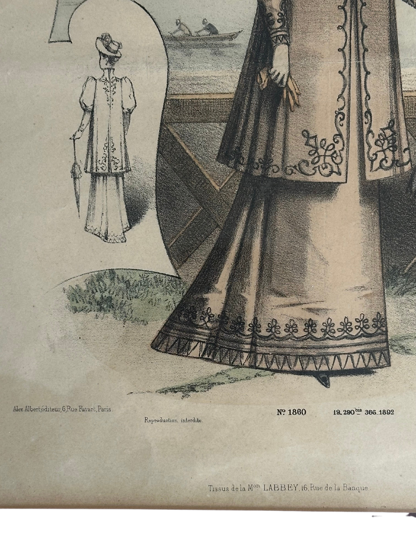 Antique Parisian Fashion Print - Woman with a Parasol