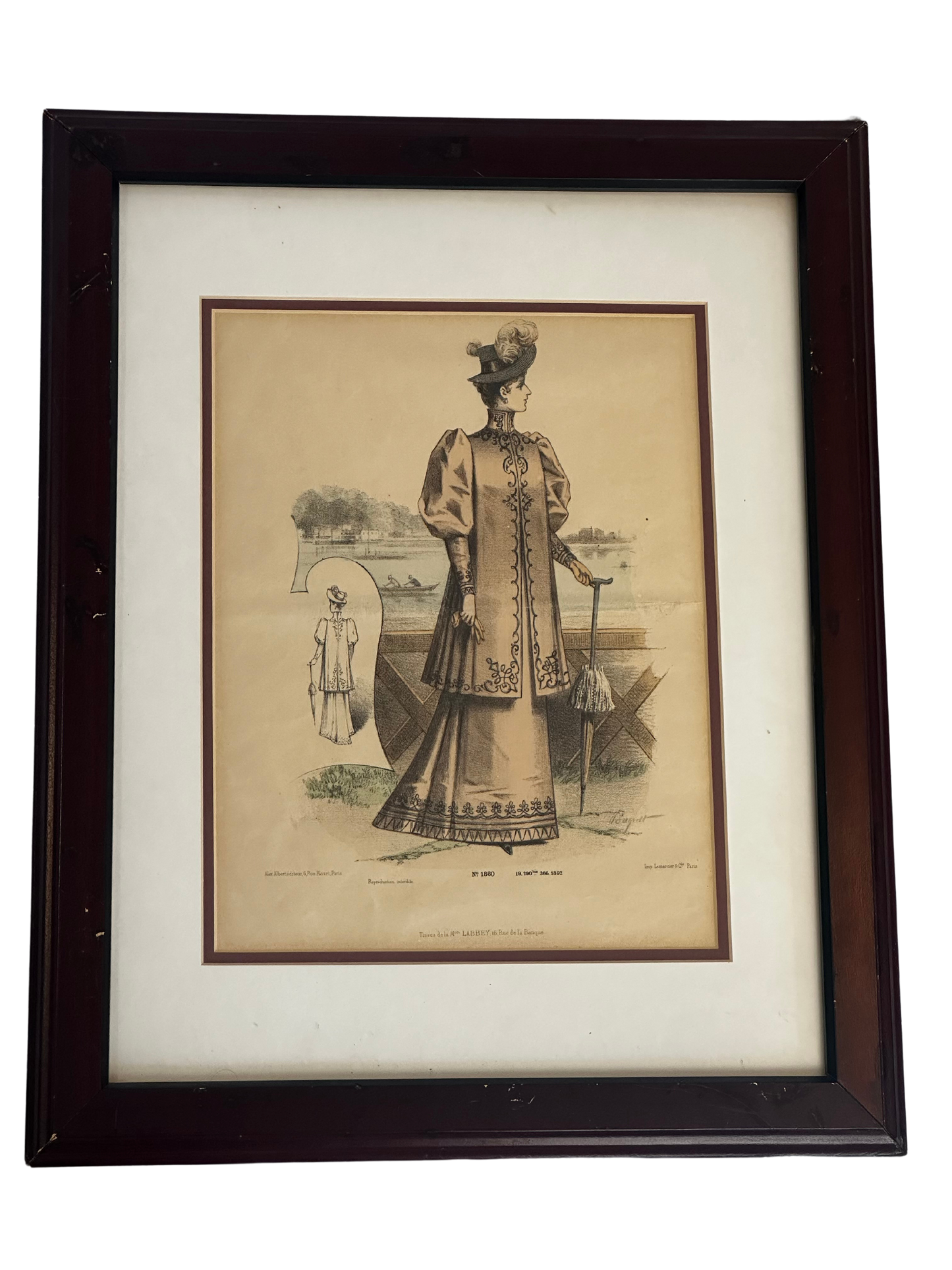Antique Parisian Fashion Print - Woman with a Parasol