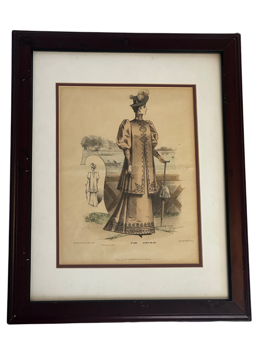 Antique Parisian Fashion Print - Woman with a Parasol