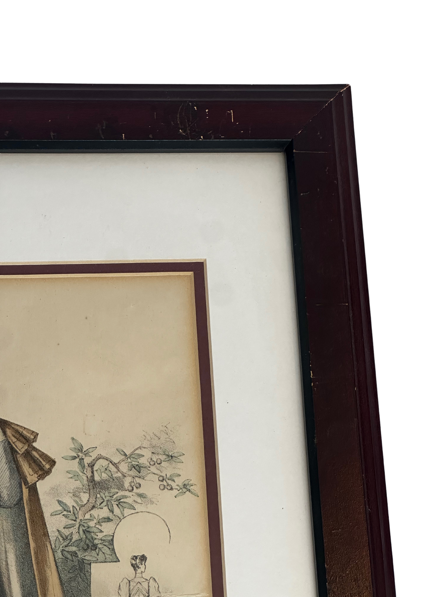 Antique Parisian Fashion Print - Woman in a Blue Dress